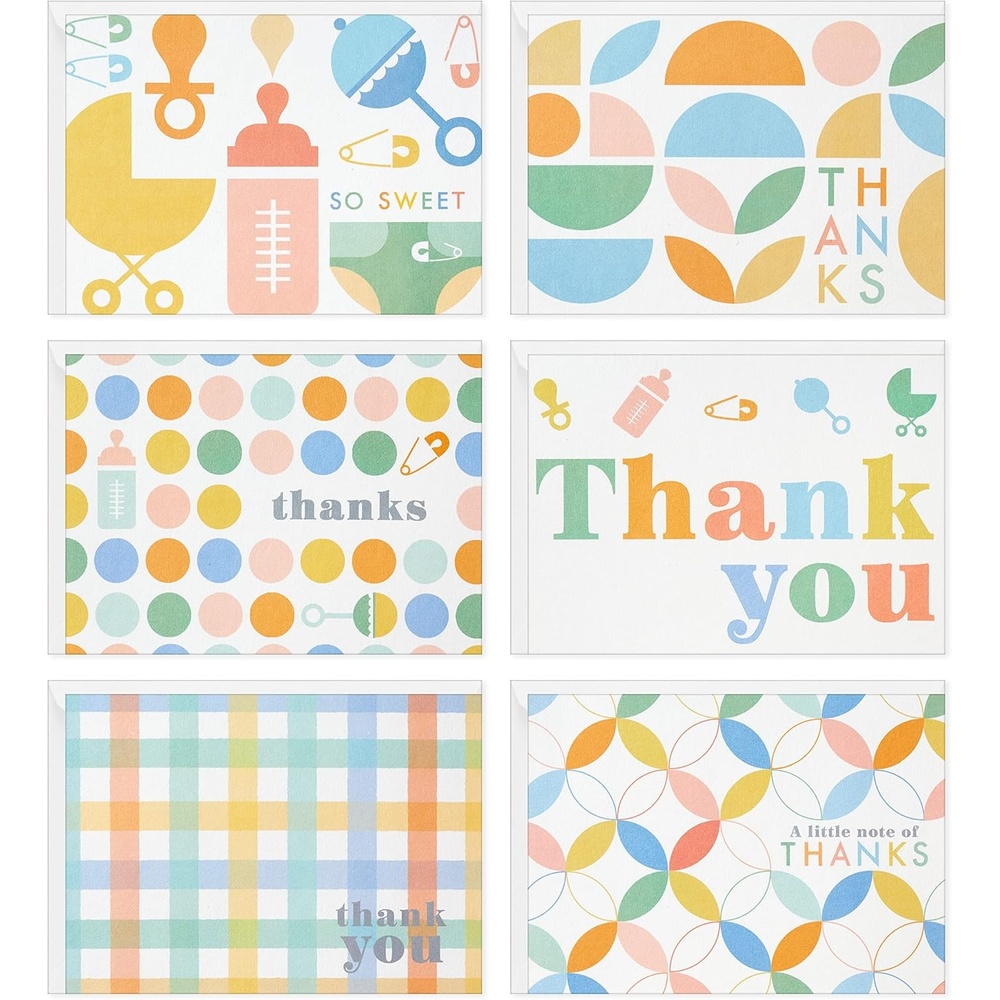 image:imageHallmark Thank You Cards Assortment for Baby Retro Pastel 48 Cards with Envelopes
