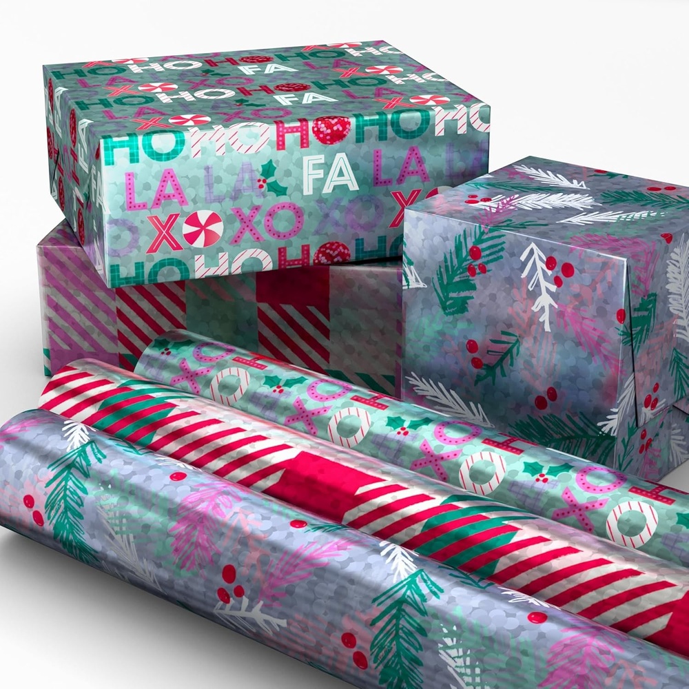 image:imageHallmark Wrapping Paper Mini Rolls 3Pack Checkered Triangles Starbursts for Birthdays Graduations Mothers Day Fathers Day Any Occasion  45 Sq Ft TotalHoliday Assortment