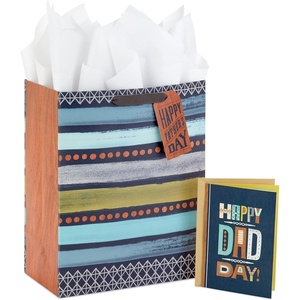 Hallmark 13″ Large Gift Bag with Tissue Paper and Greeting Card (Happy Father’s Day, Funny Card) for Dad, Grandpa, Uncle, Step-dad(Rustic Grey and Blue Stripes)
