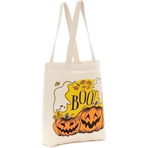 Hallmark 13″ Large Halloween Tote Bag (Haunted House) Reusable Canvas Bag for Trick or Treating, Grocery Shopping and More(Pumpkins and Ghosts)