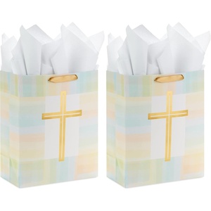 Hallmark 13″ Large Religious Gift Bag with Tissue Paper (Gold Cross, Green, Yellow) for Easter, First Communion, Confirmation, Weddings, Clergy Day (Pack of 2)(1 Count (Pack of 2))