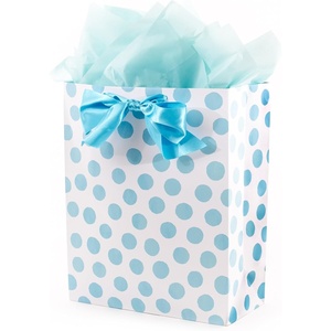 Hallmark 15″ Extra Large Gift Bag with Tissue Paper – Blue Polka Dots and Bow for Baby Showers, Birthdays, Bridal Showers and More(Polka Dot)