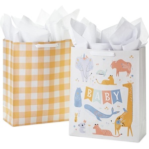 Hallmark 15″ Extra Large Gift Bags with Tissue Paper (2 Bags: Baby Animals, Yellow Gingham) for Baby Showers, 1st Birthdays, Gender Reveal Parties(1 sheet (Pack of 2))