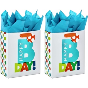 Hallmark 9″ Medium Gift Bag with Tissue Paper (Happy Birthday, Rainbow Stripes on Light Blue)(1 Count (Pack of 2))