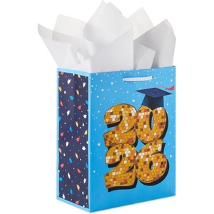 Hallmark 9″ Medium Graduation Gift Bag with Tissue Paper (Gold and Silver Mortarboards on Black) for College, High School, 8th Grade, Kindergarten, Nurses(Medium)