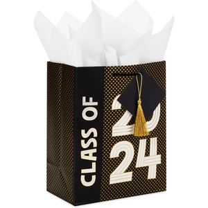 Hallmark 9″ Medium Year-Dated Graduation Gift Bag with Tissue Paper (Class of 2025, Smiley Grad)(Class of 2024)