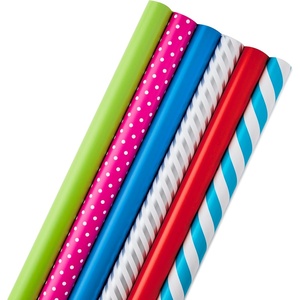 Hallmark All Occasion Wrapping Paper Bundle with Cut Lines on Reverse (Pack of 6; 180 sq. ft. ttl.) Solids, Polka Dots & Stripes for Birthdays, Easter, Mothers Day, Weddings, Baby Showers (5JXW1746)(Polka Dots  Stripes  Solid (6 Rolls))