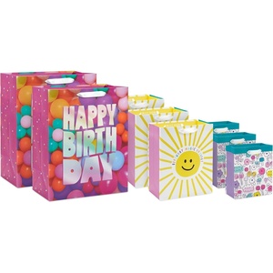 Hallmark Assorted Birthday Gift Bags (8 Bags: 3 Small 6″, 3 Medium 9″, 2 Large 13″) Smiling Sun, Balloons, Cute Flowers and Plants(Smiling Sun  Balloons  Flowers)