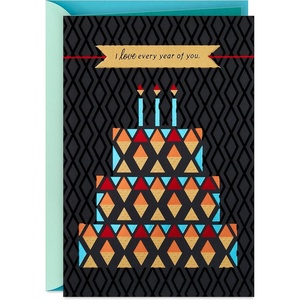 Hallmark Birthday Card for Husband (Plaid with Flower)(Birthday Cake)