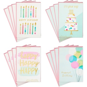 Hallmark Birthday Cards Assortment, 16 Cards with Envelopes (Bicycle, Cactus, French Bulldog, Ice Cream)(Cake  Candles  Balloons)
