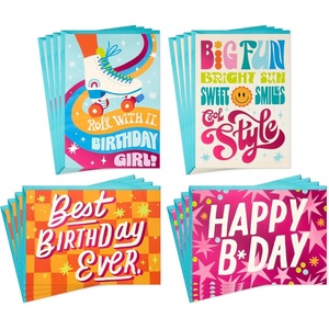 Hallmark Birthday Girl Card Assortment (16 Cards with Envelopes) Roller Skates, Retro, Stars, Pink, Orange