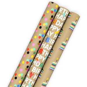Hallmark Birthday Wrapping Paper Mini Rolls, 3-Pack (Balloon Animals, Cake Frosting, Rainbow Sprinkles) for Kids Parties, Graduations, Celebrations, Any Occasion – 60 Sq. Ft. Total(Polka Dots  Cake  Happy Birthday (3 Rolls))