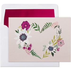 Hallmark Blank Cards Assortment with Organizer, Flowers (50 Flat Paneled Note Cards with Envelopes)(Floral Wreath Heart)
