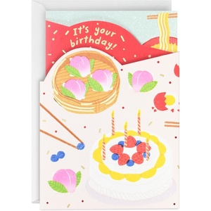 Hallmark Chinese Birthday Card, Food-Themed Design (Lucky Year Ahead)