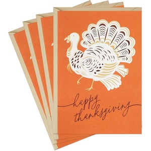 Hallmark Elegant Thanksgiving Cards (4 Cards with Envelopes, Single Design) Turkey(Thanksgiving)
