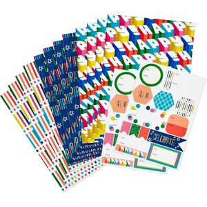 Hallmark Flat Birthday Wrapping Paper Sheets with Cutlines on Reverse (12 Folded Sheets with Sticker Seals) Happy Birthday, Red Confetti, Blue with Cakes(Navy  Red  Rainbow)
