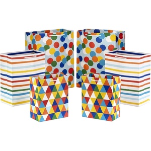 Hallmark Gift Bag Assortment – Red, Blue, Yellow (Pack of 6: 2 Medium 9″, 2 Large 11″, 2 Extra Large 14″) Rainbow Bags for Birthdays, Baby Showers, Graduations, Fathers Day(6 Assorted Gift Bags)