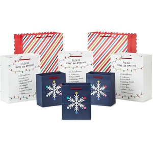 Hallmark Good Mail Holiday Gift Bag Assortment (8 Bags; 3 Small 6″, 3 Medium 9″, 2 Large 13″) Snowflake, Rainbow Stripes, Holiday Checklist for Christmas, Festivus, Hanukkah, Kwanzaa, Winter Solstice