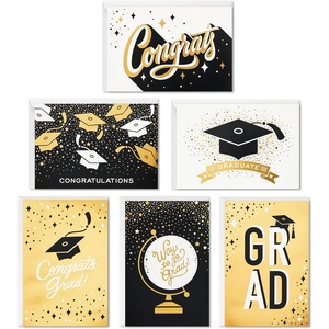 Hallmark Graduation Cards Bulk Assortment, Black and Gold (36 Cards and Envelopes, 6 Designs)(Black and Gold)