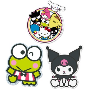 Hallmark Hello Kitty Pack of 3 Vinyl Stickers for Water Bottles, Planners, Notebooks, Wall (Hello Kitty and Friends, Keroppi, and Kuromi Decals for Kids, Teens, Adults)