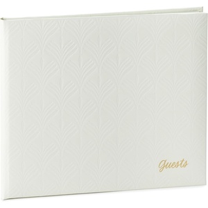 Hallmark Ivory Faux Leather Guest Book (Botanical Pattern) for Weddings, Graduations, Vacation Home