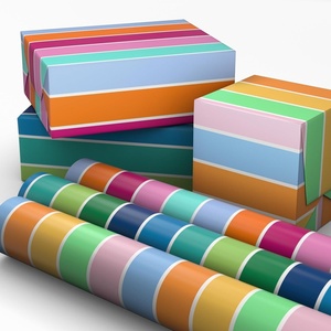 Hallmark Modern Wrapping Paper Rolls for Birthday, Graduation, Christmas, Gift Wrap Paper (Set of 3 Reversible Rolls: 75 sq. ft. ttl.) Black, White, Blue, Orange, Yellow & Green for All Occasions(Colorful Stripes (3 Mini Rolls))