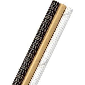 Hallmark Premium Wrapping Paper Roll Bundle with Cut Lines on Reverse (3 Rolls: 85 sq. ft. ttl. Marble, Black, Antiqued Gold) for Valentines Day, Graduations, Birthdays, Weddings, and Bridal Showers(Marble  Black  Antiqued Gold (3 Rolls))