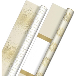 Hallmark Reversible White and Gold Wrapping Paper – Bulk (2 Jumbo Rolls: 160 sq. ft. ttl) Share the Joy, Cheer, Merry, Love, Stripes, Dots, Snowflakes for Christmas Hanukkah, Weddings, Graduations