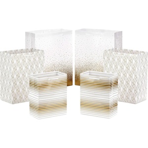 Hallmark Silver Gift Bag Assortment – Diamonds, Stripes, Dots (Pack of 6: 2 Medium 9″, 2 Large 11″, 2 Extra Large 14″) for Birthdays, Mother’s Day, Weddings, Bridal Showers, Any Occasion(Gold  White)