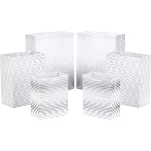 Hallmark Silver Gift Bag Assortment – Diamonds, Stripes, Dots (Pack of 6: 2 Medium 9″, 2 Large 11″, 2 Extra Large 14″) for Birthdays, Mother’s Day, Weddings, Bridal Showers, Any Occasion(Silver  White)
