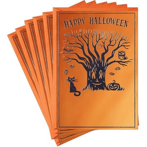 Hallmark Vintage Halloween Cards (8 Cards with Envelopes) Cute Witch with Black Cat and Jack-o-Lantern(Halloween Tree)