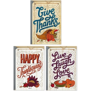 Hallmark Wood Grain Thanksgiving Card Assortment (3 Cards with Envelopes) Live, Laugh, Love, Give Thanks, Cornucopia(Rustic Thanksgiving  3 Cards)
