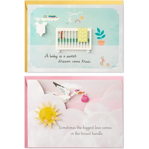 Hallmark Paper Wonder Pop Up Baby Shower Cards for Girl, Pack of 2 (Sweet Dream, Pink Stork) Welcome New Baby Girl, Congratulations